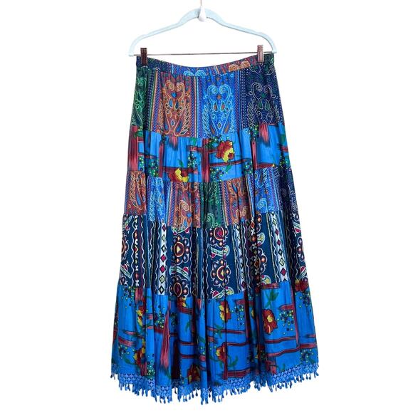The Pyramid Collection Patchwork Maxi Skirt Size M Tiered Artsy Boho Peasant - Picture 1 of 7